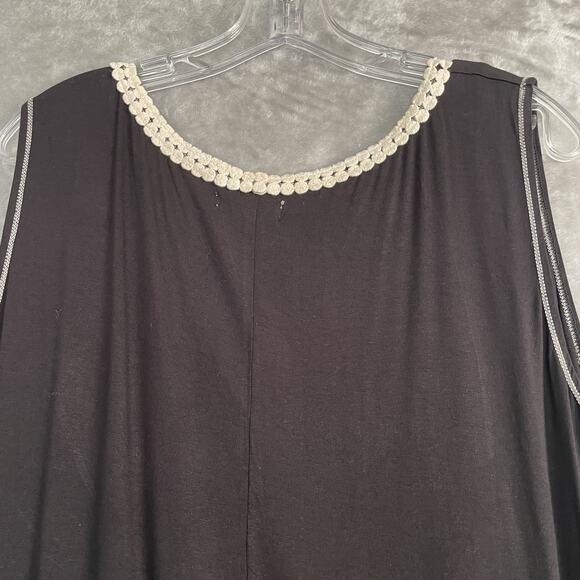 Max Studio Shift Dress Womens 2X Embroidered Sleeveless Black Floral Boho Plus - Picture 8 of 10